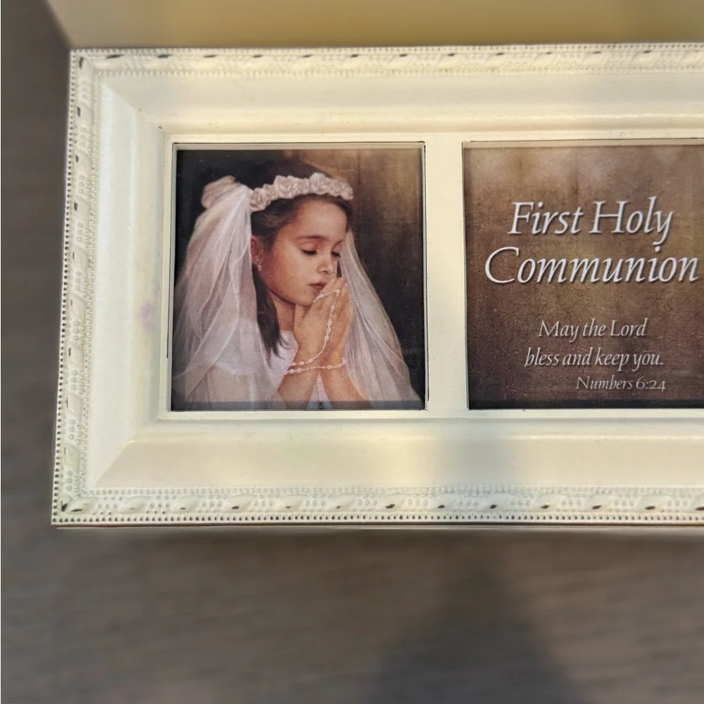 Cream Religious First Communion Keepsake Music Box Set